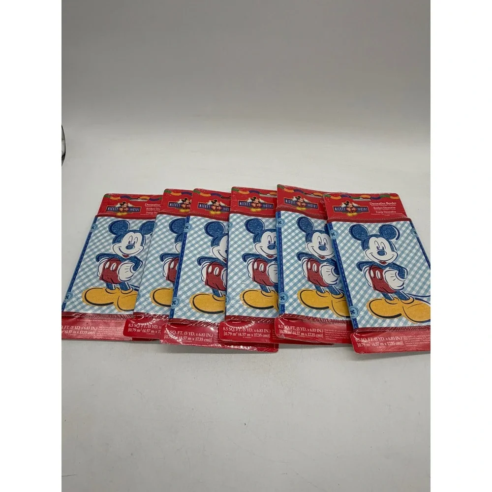 Disney Mickey for Kids Wallpaper Border Sunworthy Gingham Blue 5yd Lot of 6 NEW